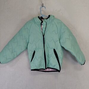 Operation Warm Firefighters Kids Mint Green Chevron Quilted Puffer Jacket Size 4